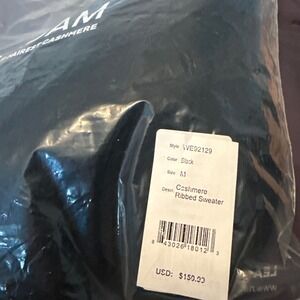 Naadam Cashmere Ribbed Sweater Black Womens Medium VE92129 Crew Neck NWT